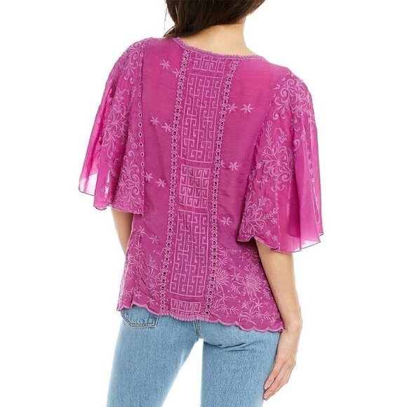 new Johnny Was Sunflower Alta Orchid Embroidered Flare Boho Blouse Top - Picture 3 of 13